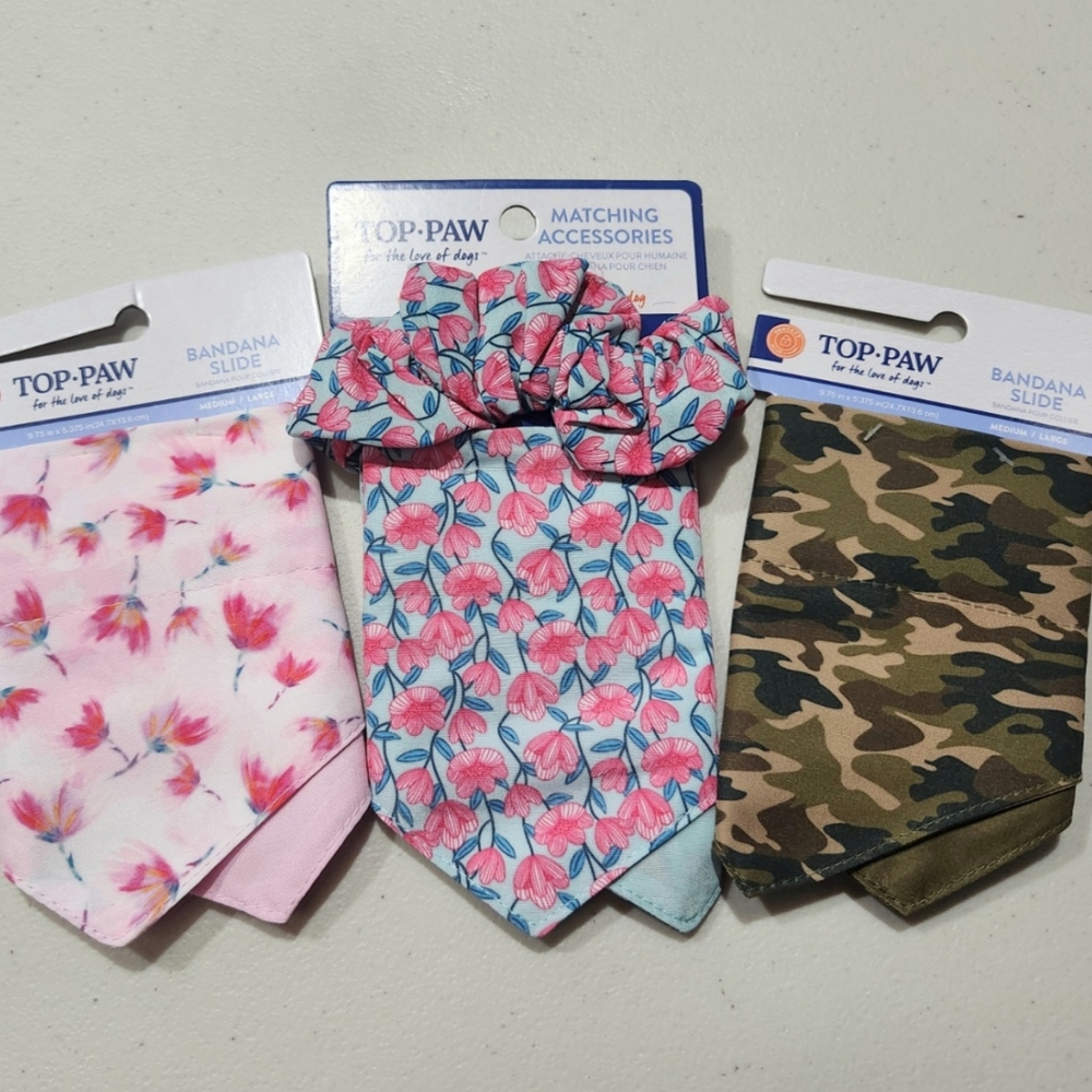 Top Paw Bandana Slides/Accessories for Dogs, Bundle, MD/LG